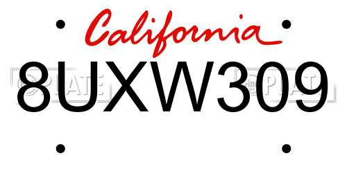 8UXW309 California License Plate