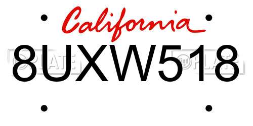 8UXW518 California License Plate