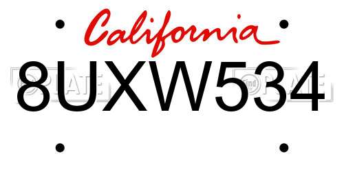 8UXW534 California License Plate