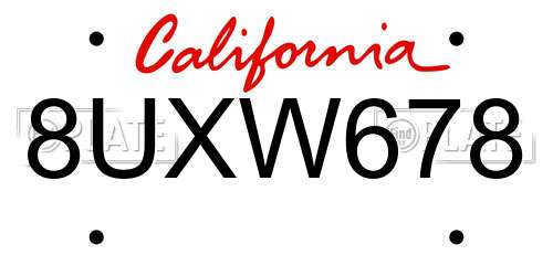 8UXW678 California License Plate