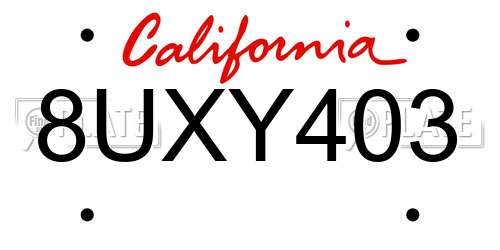 8UXY403 California License Plate