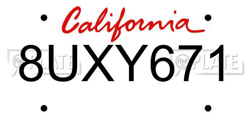 8UXY671 California License Plate