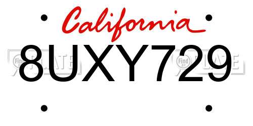 8UXY729 California License Plate