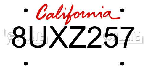 8UXZ257 California License Plate
