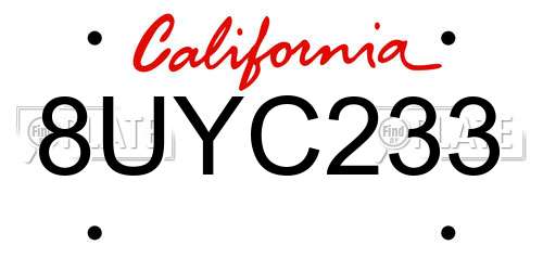 8UYC233 California License Plate