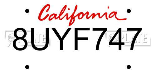 8UYF747 California License Plate
