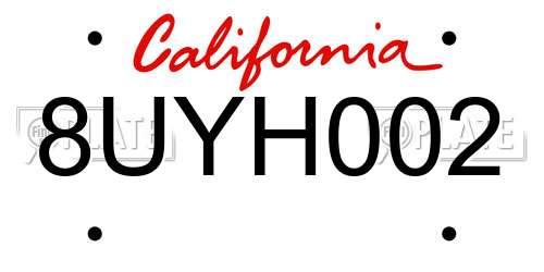 8UYH002 California License Plate