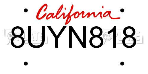 8UYN818 California License Plate