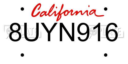 8UYN916 California License Plate