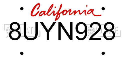 8UYN928 California License Plate