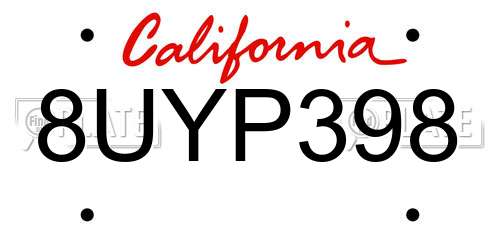 8UYP398 California License Plate
