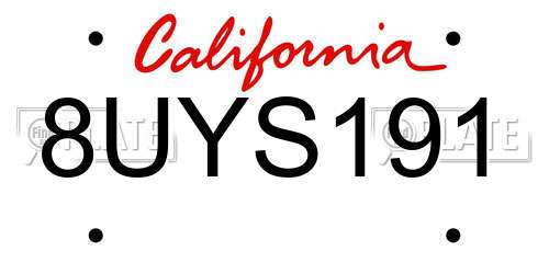 8UYS191 California License Plate