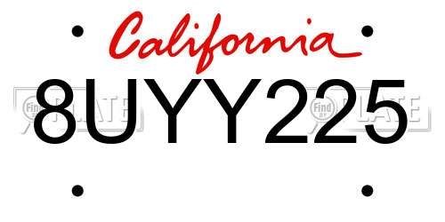 8UYY225 California License Plate