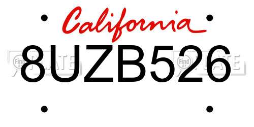 8UZB526 California License Plate
