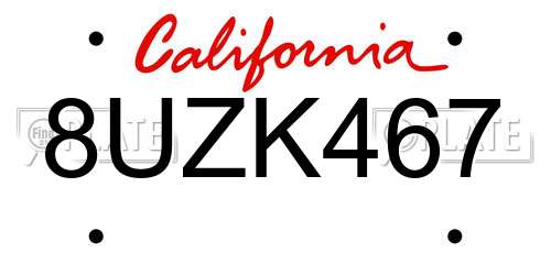 8UZK467 California License Plate