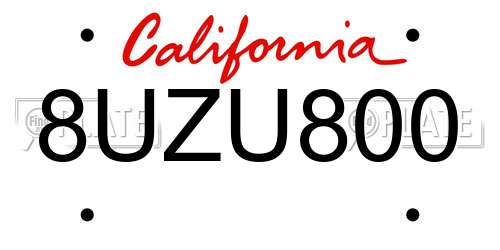 8UZU800 California License Plate