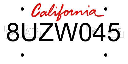 8UZW045 California License Plate