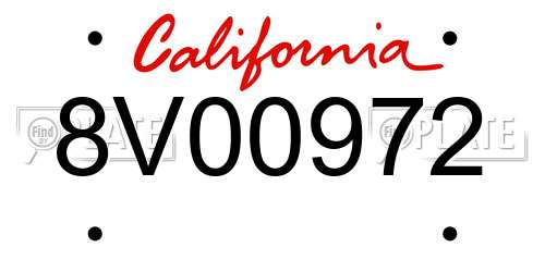 8V00972 California License Plate