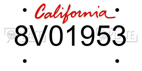 8V01953 California License Plate