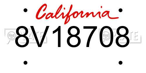8V18708 California License Plate
