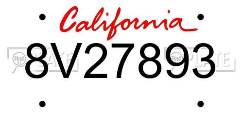 8V27893 California License Plate