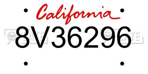 8V36296 California License Plate