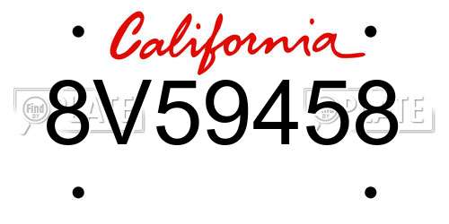 8V59458 California License Plate