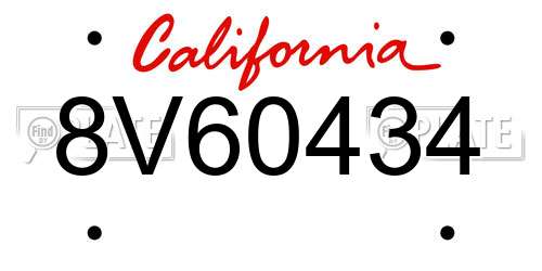 8V60434 California License Plate