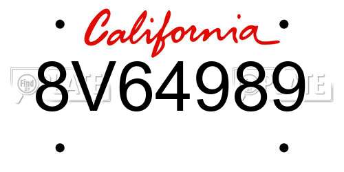 8V64989 California License Plate