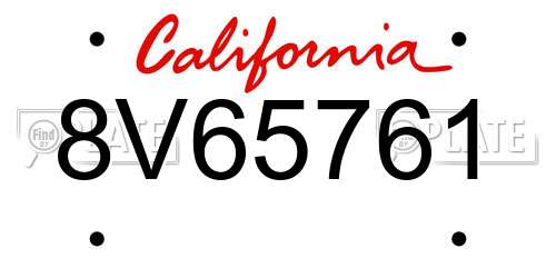 8V65761 California License Plate