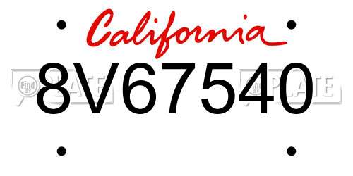 8V67540 California License Plate