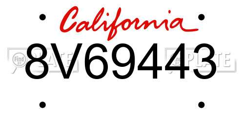 8V69443 California License Plate