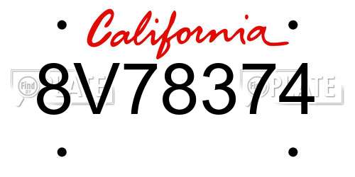8V78374 California License Plate