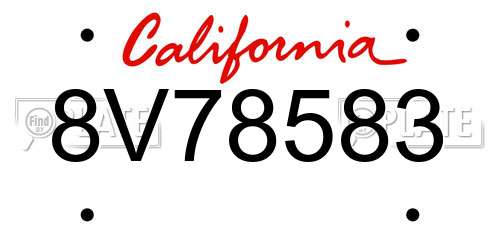 8V78583 California License Plate