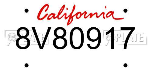 8V80917 California License Plate