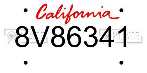 8V86341 California License Plate