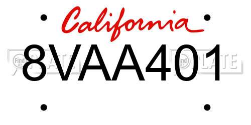 8VAA401 California License Plate