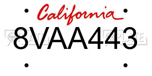 8VAA443 California License Plate