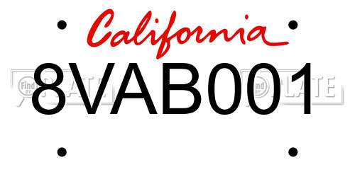 8VAB001 California License Plate