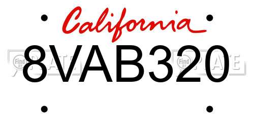 8VAB320 California License Plate