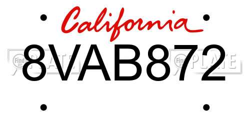 8VAB872 California License Plate