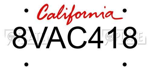 8VAC418 California License Plate