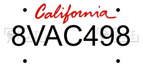8VAC498 California License Plate