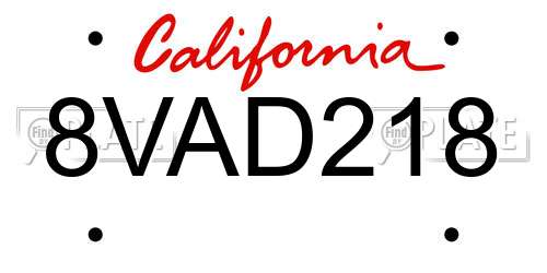 8VAD218 California License Plate