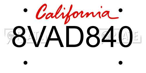 8VAD840 California License Plate