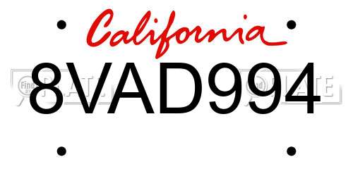 8VAD994 California License Plate