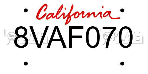8VAF070 California License Plate