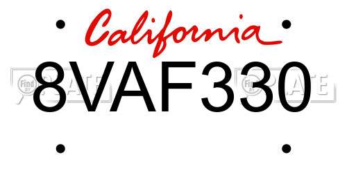 8VAF330 California License Plate