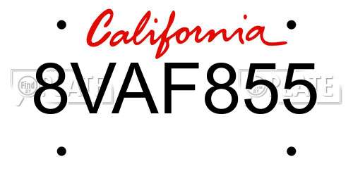 8VAF855 California License Plate