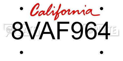 8VAF964 California License Plate